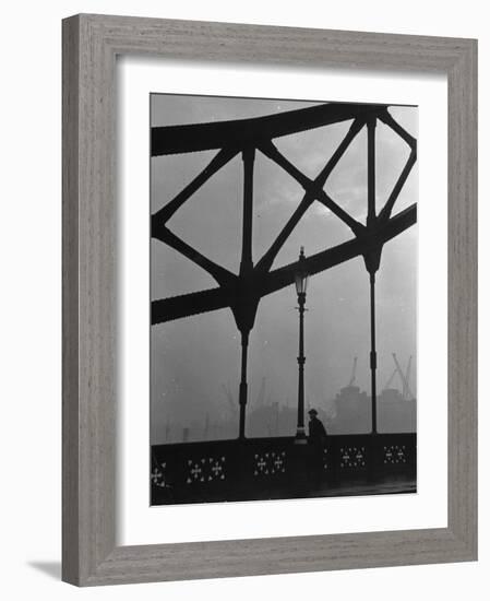 London Bobby in His Wartime Tin Helmet Patrolling the Tower Bridge-Carl Mydans-Framed Photographic Print