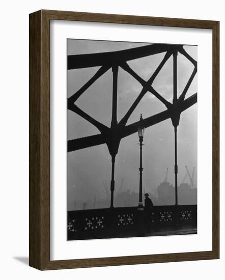 London Bobby in His Wartime Tin Helmet Patrolling the Tower Bridge-Carl Mydans-Framed Photographic Print