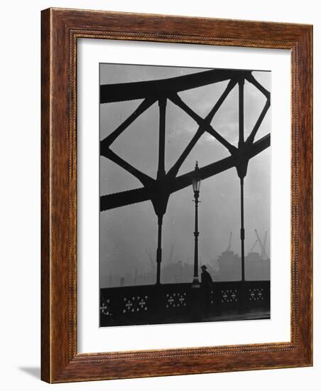 London Bobby in His Wartime Tin Helmet Patrolling the Tower Bridge-Carl Mydans-Framed Photographic Print