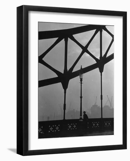 London Bobby in His Wartime Tin Helmet Patrolling the Tower Bridge-Carl Mydans-Framed Photographic Print