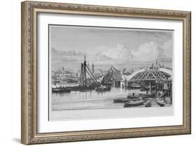 London Bridge under Construction, 1827-George Cooke-Framed Giclee Print