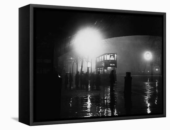 London Bus in Fog-null-Framed Premier Image Canvas