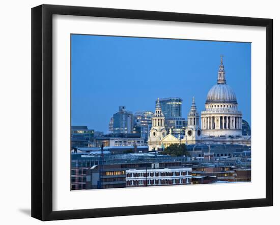 London, City Skyline Looking Towards St Paul's Cathedral at Twilight, England-Jane Sweeney-Framed Photographic Print