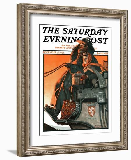 "London Coach" Saturday Evening Post Cover, December 5,1925-Norman Rockwell-Framed Giclee Print