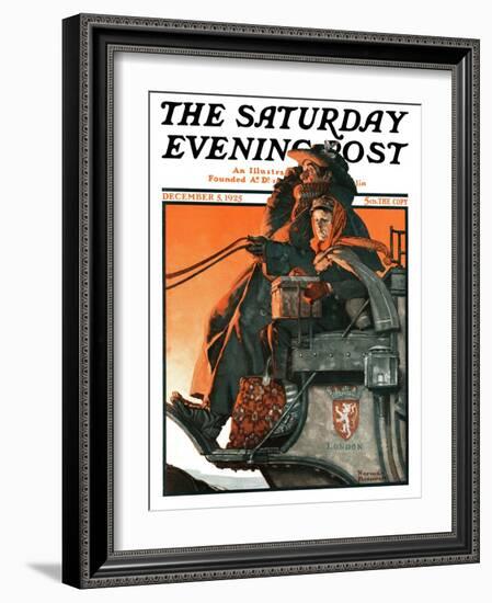 "London Coach" Saturday Evening Post Cover, December 5,1925-Norman Rockwell-Framed Giclee Print