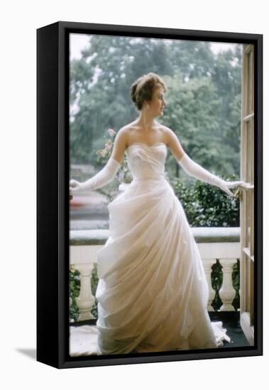 London Debutante Julia Williamson on Balcony of Hyde Park Hotel, London, 1957-Mark Kauffman-Framed Premier Image Canvas