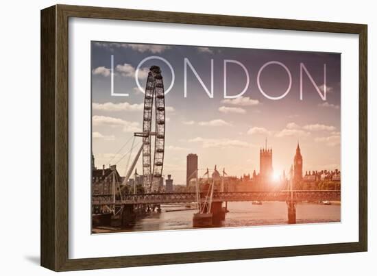 London, England - London Eye and Bridge-Lantern Press-Framed Art Print