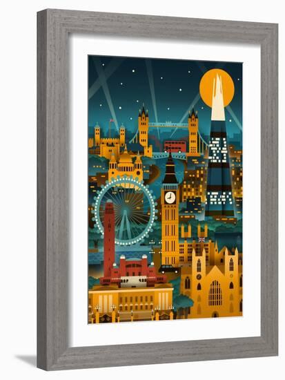 London, England - Retro Skyline (no text)-Lantern Press-Framed Art Print