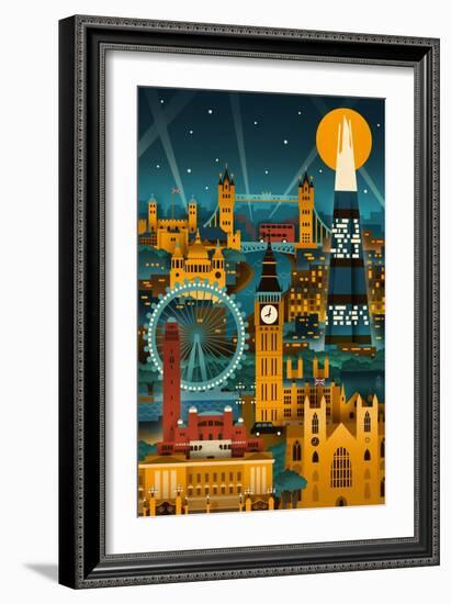 London, England - Retro Skyline (no text)-Lantern Press-Framed Art Print