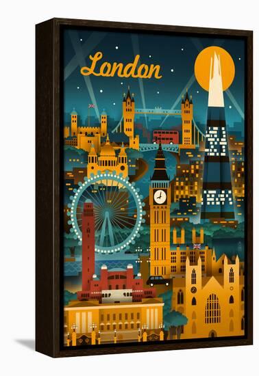 London, England - Retro Skyline-Lantern Press-Framed Stretched Canvas