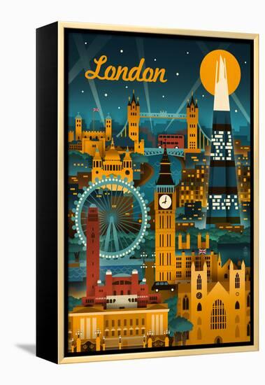 London, England - Retro Skyline-Lantern Press-Framed Stretched Canvas