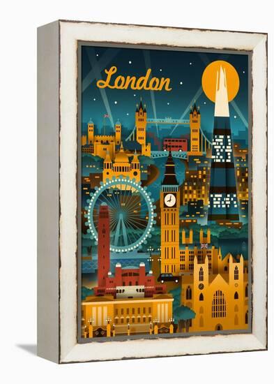 London, England - Retro Skyline-Lantern Press-Framed Stretched Canvas