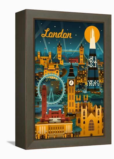 London, England - Retro Skyline-Lantern Press-Framed Stretched Canvas