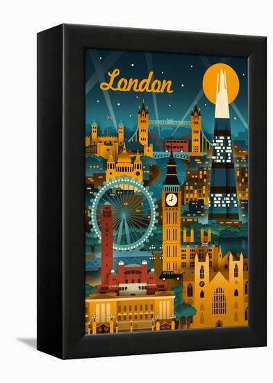 London, England - Retro Skyline-Lantern Press-Framed Stretched Canvas