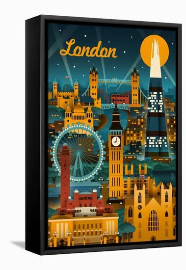 London, England - Retro Skyline-Lantern Press-Framed Stretched Canvas