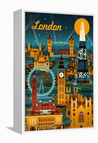 London, England - Retro Skyline-Lantern Press-Framed Stretched Canvas