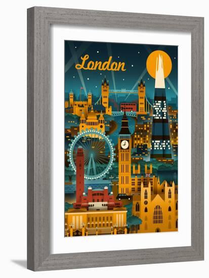 London, England - Retro Skyline-Lantern Press-Framed Art Print