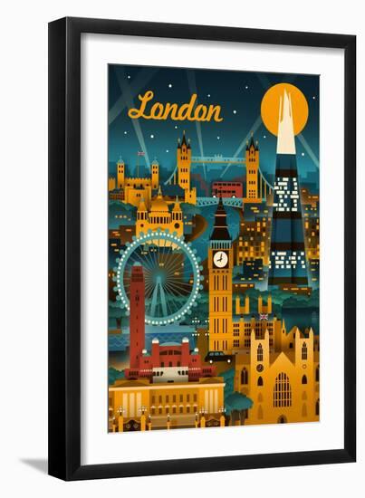 London, England - Retro Skyline-Lantern Press-Framed Art Print