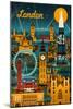 London, England - Retro Skyline-Lantern Press-Mounted Art Print