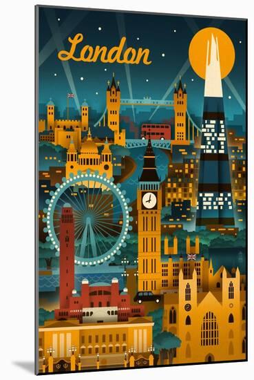 London, England - Retro Skyline-Lantern Press-Mounted Art Print