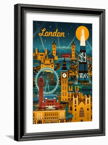 London, England - Retro Skyline-Lantern Press-Framed Art Print