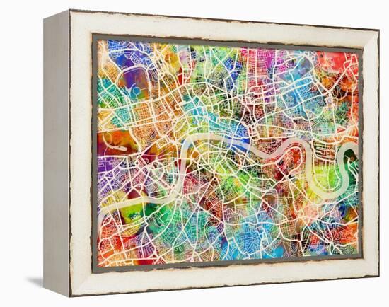 London England Street Map-Michael Tompsett-Framed Stretched Canvas