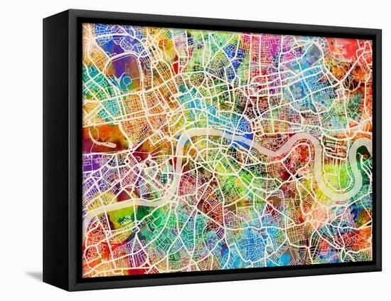 London England Street Map-Michael Tompsett-Framed Stretched Canvas