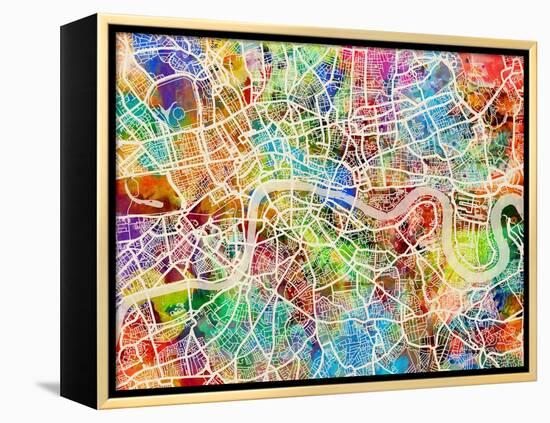 London England Street Map-Michael Tompsett-Framed Stretched Canvas