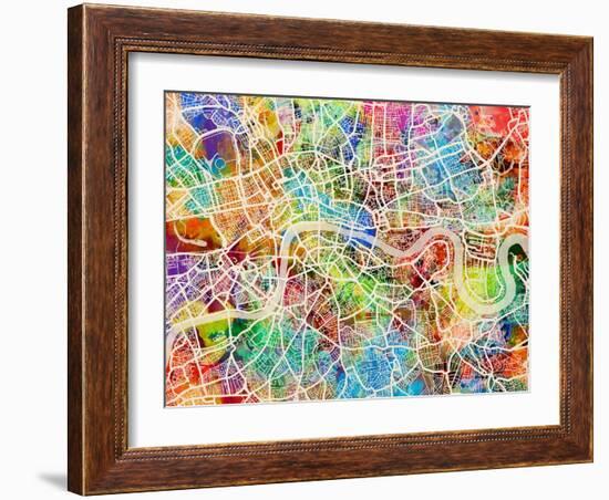 London England Street Map-Michael Tompsett-Framed Premium Giclee Print