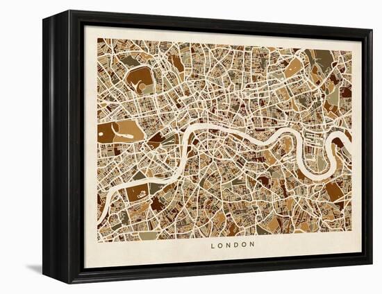 London England Street Map-Michael Tompsett-Framed Stretched Canvas