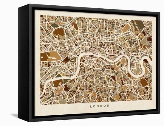 London England Street Map-Michael Tompsett-Framed Stretched Canvas