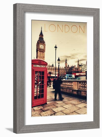 London, England - Telephone Booth and Big Ben-Lantern Press-Framed Art Print