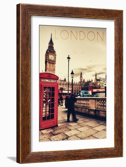 London, England - Telephone Booth and Big Ben-Lantern Press-Framed Art Print