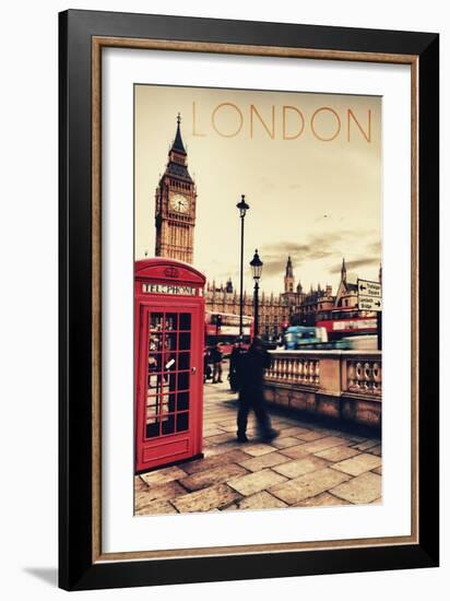 London, England - Telephone Booth and Big Ben-Lantern Press-Framed Art Print