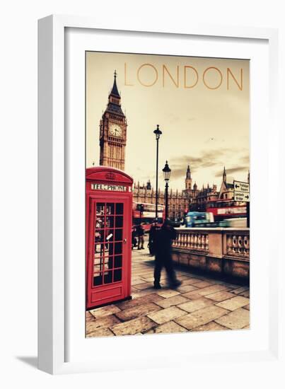 London, England - Telephone Booth and Big Ben-Lantern Press-Framed Art Print