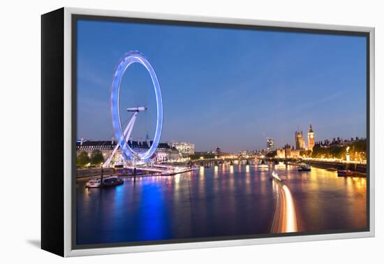 London Eye and Big Ben on the Banks of Thames River at Twilight-ollirg-Framed Premier Image Canvas