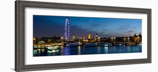 London Eye and Central London Skyline at Dusk, South Bank, Thames River, London, England-null-Framed Photographic Print