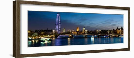 London Eye and Central London Skyline at Dusk, South Bank, Thames River, London, England-null-Framed Photographic Print