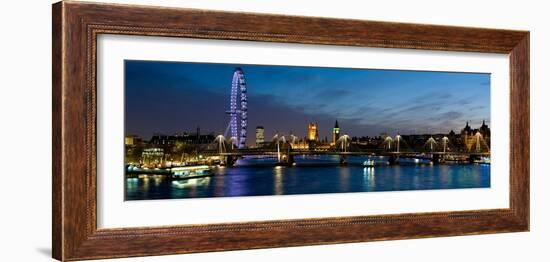 London Eye and Central London Skyline at Dusk, South Bank, Thames River, London, England-null-Framed Photographic Print