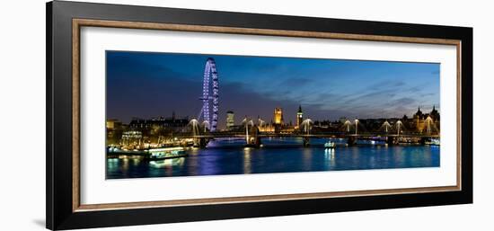 London Eye and Central London Skyline at Dusk, South Bank, Thames River, London, England-null-Framed Photographic Print