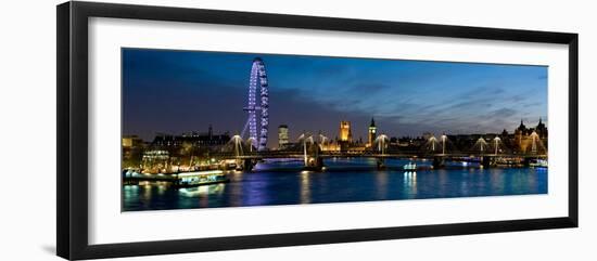 London Eye and Central London Skyline at Dusk, South Bank, Thames River, London, England-null-Framed Photographic Print