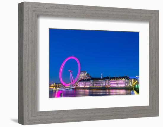 London Eye and London County Hall buiding, at dusk, River Thames, London, England, United Kingdom-John Guidi-Framed Photographic Print