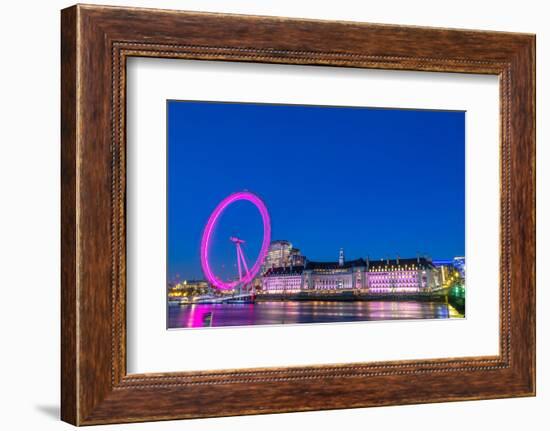 London Eye and London County Hall buiding, at dusk, River Thames, London, England, United Kingdom-John Guidi-Framed Photographic Print