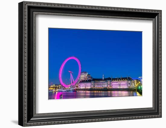 London Eye and London County Hall buiding, at dusk, River Thames, London, England, United Kingdom-John Guidi-Framed Photographic Print