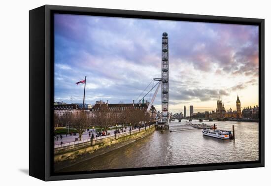 London Eye (Millennium Wheel) and River Thames at sunset, London Borough of Lambeth, England-Matthew Williams-Ellis-Framed Premier Image Canvas