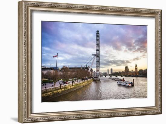 London Eye (Millennium Wheel) and River Thames at sunset, London Borough of Lambeth, England-Matthew Williams-Ellis-Framed Photographic Print