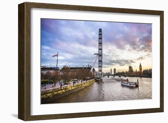 London Eye (Millennium Wheel) and River Thames at sunset, London Borough of Lambeth, England-Matthew Williams-Ellis-Framed Photographic Print