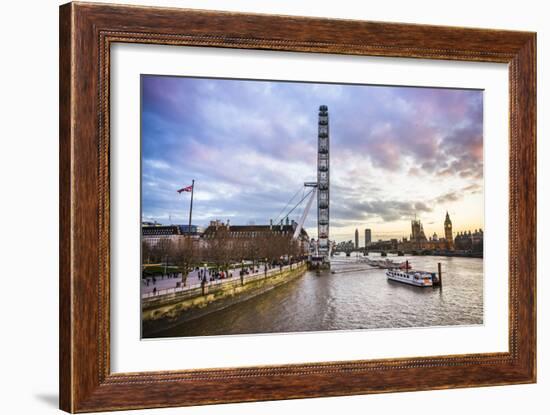 London Eye (Millennium Wheel) and River Thames at sunset, London Borough of Lambeth, England-Matthew Williams-Ellis-Framed Photographic Print