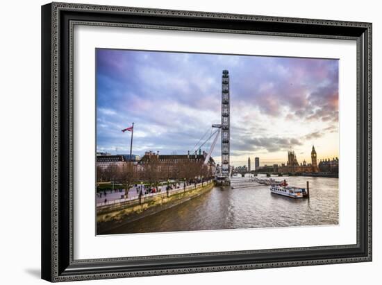 London Eye (Millennium Wheel) and River Thames at sunset, London Borough of Lambeth, England-Matthew Williams-Ellis-Framed Photographic Print