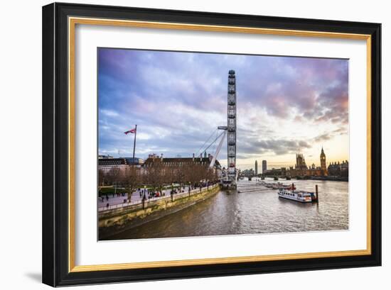 London Eye (Millennium Wheel) and River Thames at sunset, London Borough of Lambeth, England-Matthew Williams-Ellis-Framed Photographic Print